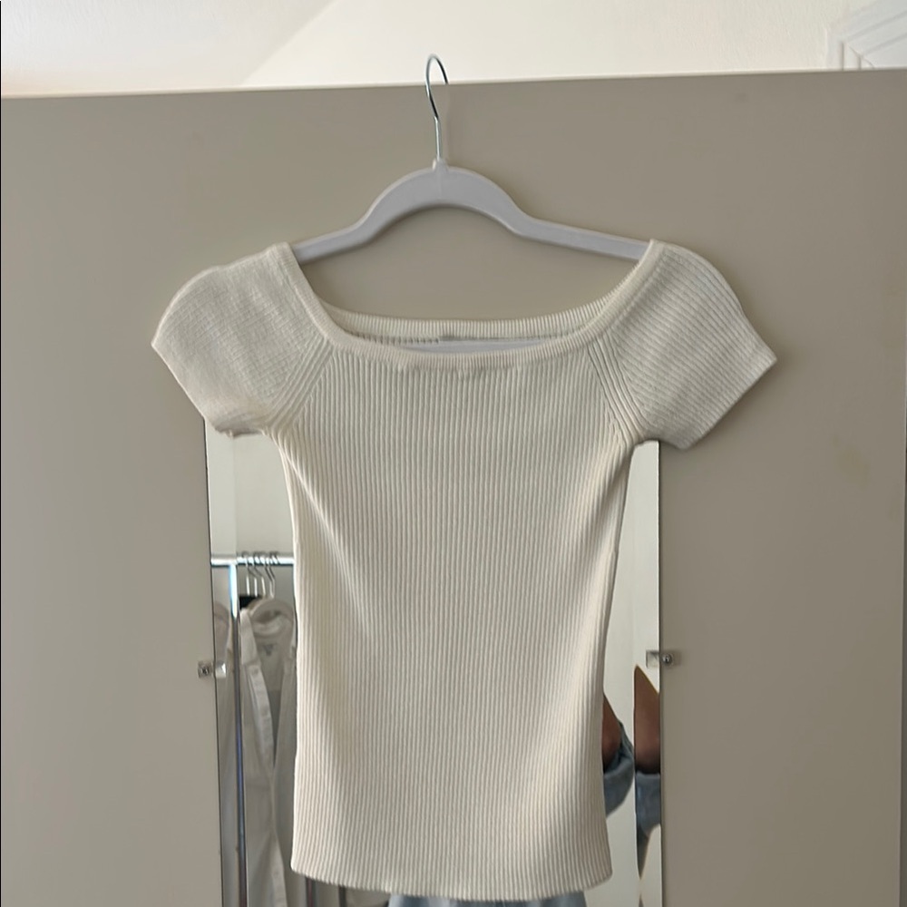 Madewell White Ribbed Knit Off the Shoulder Top